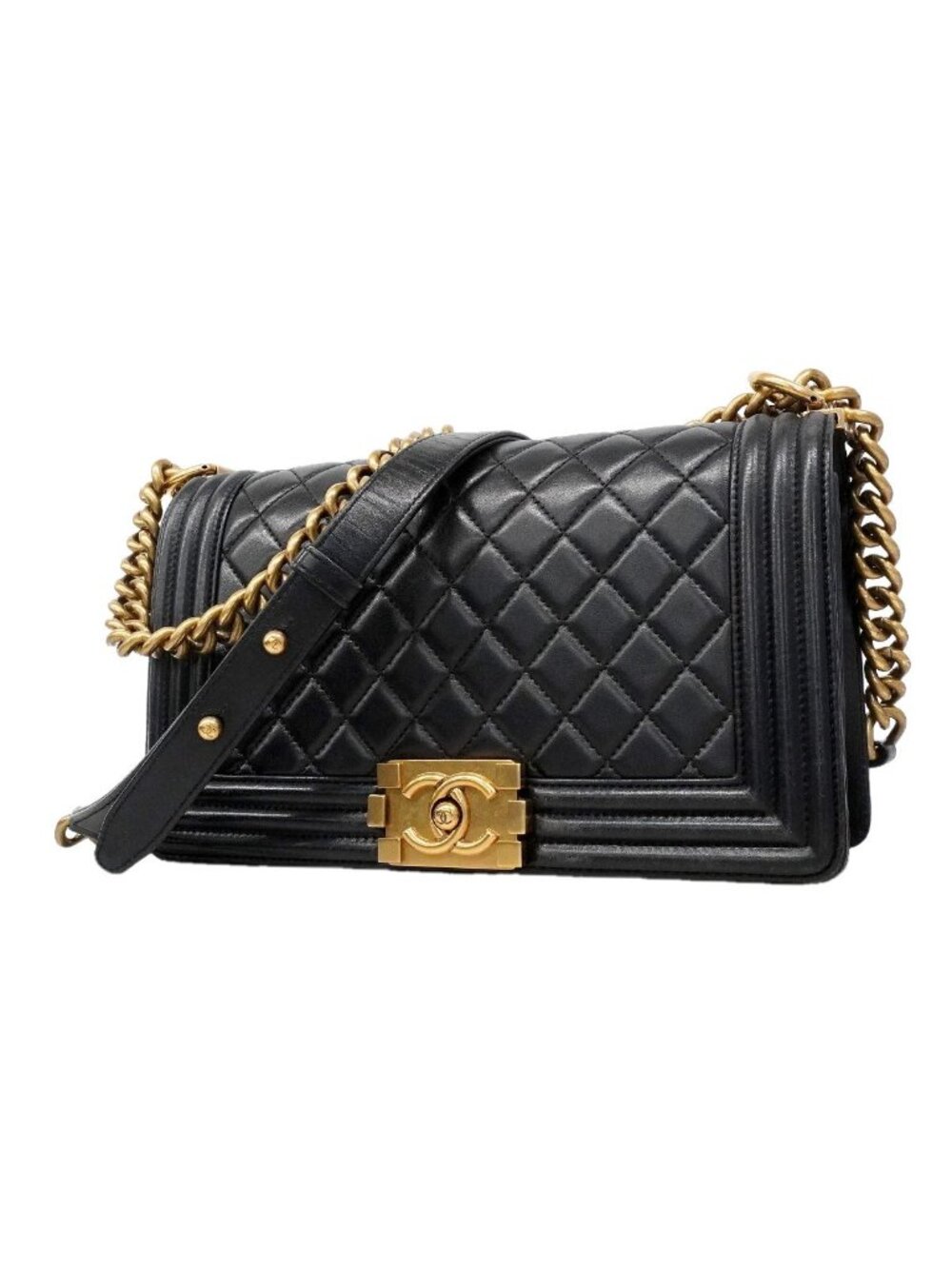 Chanel Shoulder Bag Boy Lambskin Black Gold